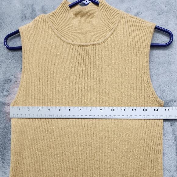 Vintage Classic Elements Sweater Womens S Gold Metallic Mock Neck Sleeveless - Picture 6 of 8